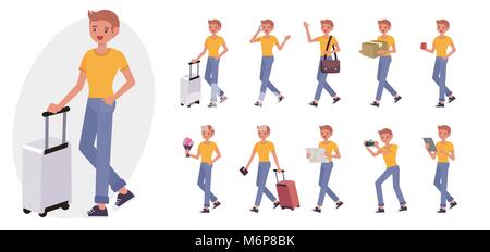 Cartoon Character Design männlich Mann Sammlung in zehn verschiedenen Pose und Geste Stock Vektor