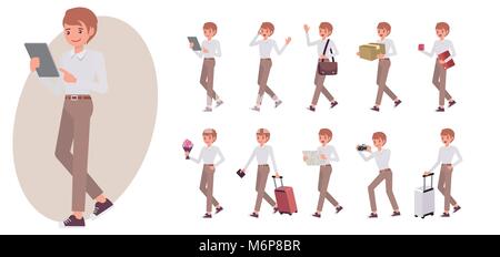 Cartoon Character Design männlich Mann Sammlung in zehn verschiedenen Pose und Geste Stock Vektor