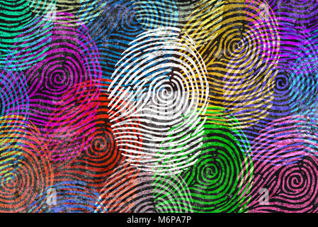 Vielfalt Identität und Privatsphäre und persönlichen Daten Symbol wie Fingerabdrücke oder Fingerabdruck Symbole und Volkszählung Bevölkerung. Stockfoto