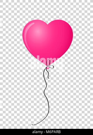 Pulsierende rosa realistisch Helium Ballon in Herzform auf transparentem Hintergrund isoliert. Vector Illustration, Clip Art, Element für Design. Stock Vektor