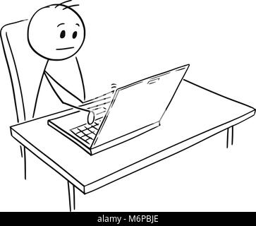 Cartoon von Mann oder Geschäftsmann Arbeiten am Notebook. Stock Vektor