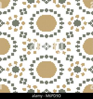 Halbton bunte Nahtlose retro Muster runder Kreis polygon Kreuz Blume Stock Vektor