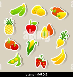 Satz von Obst und Gemüse Aufkleber Stock Vektor