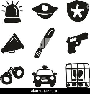 Polizei Symbole Freehand füllen Stock Vektor
