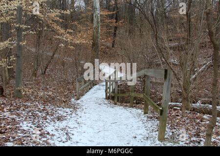 Ein Tag in den verschneiten Landschaften des Parks verbracht und Trails an einem kalten Wintertag im Februar. Stockfoto