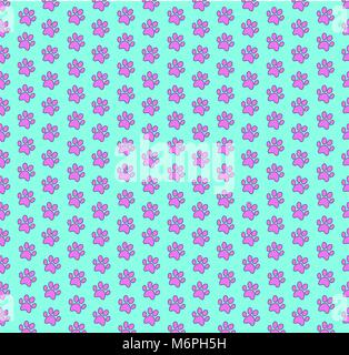 Cute Vorlage mit Rosa nahtlose Muster der tierische Fußspuren auf hellblauem Hintergrund. Vector Illustration, Hintergrund, wallpaper. Stock Vektor