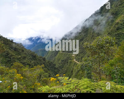 Tod Straße von Coroico nach La Paz, Bolivien. North Yungas Straße Stockfoto