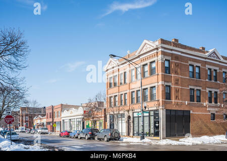 Gemischt - kommerzielle Nutzung Gebäude im Logan Square - Kosciuszko Park Nachbarschaft Stockfoto