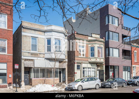 Gemischt - kommerzielle Nutzung Gebäude im Logan Square - Kosciuszko Park Nachbarschaft Stockfoto