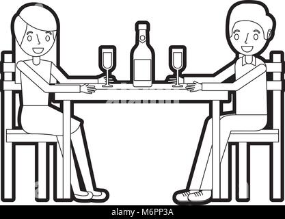 Paar Eltern sitzen mit Flasche Wein Glas Vector Illustration Stock Vektor