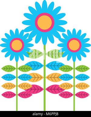 Blau dekorative Blumen und bunten Blätter Vector Illustration Stock Vektor