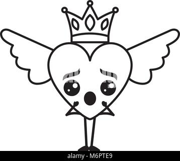 Cartoon Herz in Liebe Überraschung kawaii Flügel und Krone Vektor-illustration thin line Design Stock Vektor