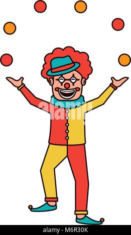 Glücklich lächelnde Clown jongliert Bälle show character Vector Illustration Stock Vektor