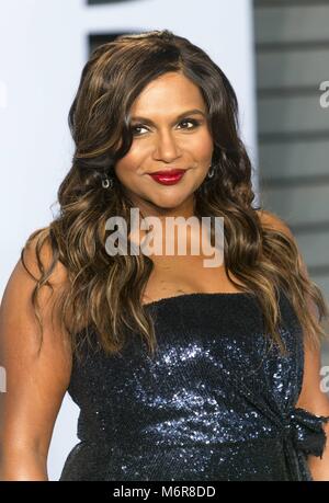 Mindy Kaling besucht die Vanity Fair Oscar Party im Wallis Annenberg Center für Darstellende Künste in Beverly Hills, Los Angeles, USA, am 04. März 2018. | Verwendung weltweit Stockfoto