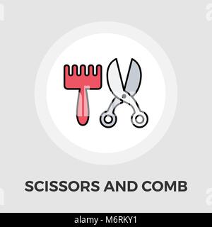 Schere und Kamm vektor Flachbild-Symbol Stock Vektor