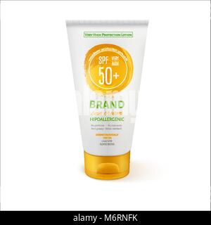 Sun Care Creme Tube Vorlage für Inserate oder Zeitschrift Hintergrund. Stock Vektor