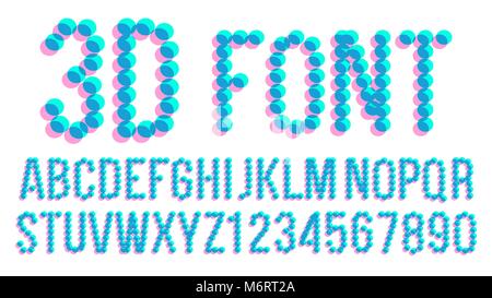 3D-Pixel Font Vektor. Futuristische Alphabet. Abc. Anaglyphic Buchstaben, Zahlen. Glitch Text. Abbildung: Stock Vektor