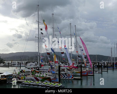 Boksburg, Queensland, Australia-January 16, 2018: Ankunft der ersten vier Yachten in Airlie Beach an der Clipper rund um die Welt australisches Bein Stockfoto