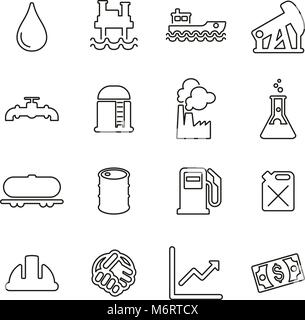 Ölindustrie oder Offshore Öl Plattform Symbole dünne Linie Vektor Abbildung Stock Vektor