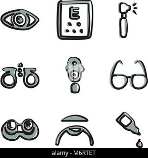 Optometrie Symbole Freehand 2 Farbe Stock Vektor