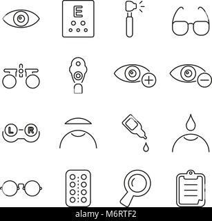 Optometrie oder Eye Exam Symbole dünne Linie Vektor Abbildung Stock Vektor