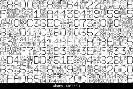 Vektor abstrakte digitale Hintergrund. Maschinencode. Hexadezimalcode. Zufällige Buchstaben und Ziffern Abbildung. Stock Vektor