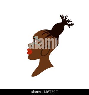 Vector Portrait der Afrikanischen Frau mit traditionellen Frisur im Baobab Baum und Krieg - Farbe Make-up. Baobab Konzept Stock Vektor