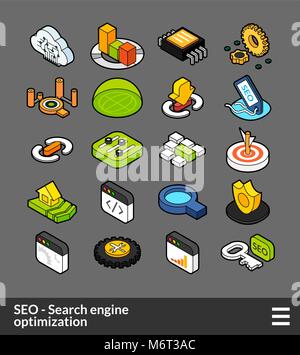 Isometrische Umrissfarbe Symbole gesetzt Stock Vektor