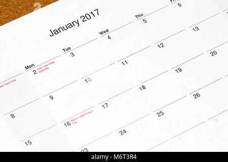 Kalender der Planung für 2017 Monat Januar close-up Stockfoto