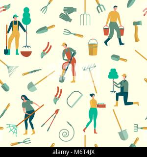Nahtlose Hintergrund mit Menschen im Gartenbau tätig Stock Vektor