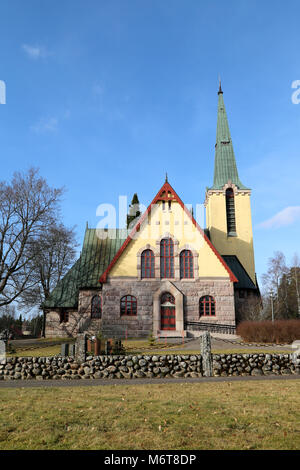 Die schöne steinerne Kirche Humppila, Finnland wurde 1922 abgeschlossen und stellt finnischen Nationalromantik oder Jugend-Stil. Stockfoto