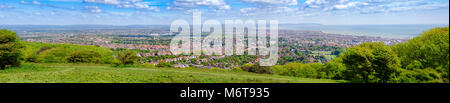 Eastbourne Seebad panorama Luftbild von der South Downs Way, eine lange Distanz Fußweg und Reitweg entlang der South Downs Hügeln in Sussex Stockfoto