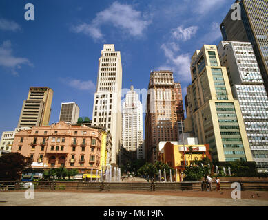 Banco Edifício do Banespa, Banco de Boston, Martinelli, Anhangabau Tal, São Paulo, Brasilien Stockfoto