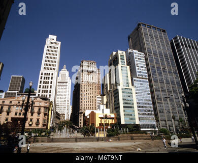 Banco Edifício do Banespa, Banco de Boston, Martinelli, Anhangabau Tal, Sao Paulo, Brasilien Stockfoto