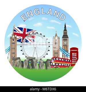 England Kreis Logo mit England Wahrzeichen Vektor Stock Vektor