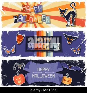 Happy Halloween grungy Retro horizontale Banner Stock Vektor