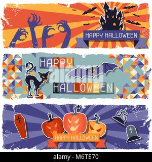 Happy Halloween grungy Retro horizontale Banner Stock Vektor