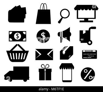 Einstellen der schwarzen Symbol für Online shopping. Vector Illustration auf weißem Hintergrund. Webseite und mobile App Design. Stock Vektor