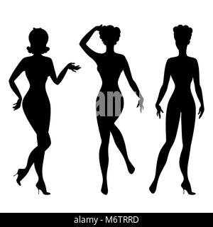 Silhouetten der schönen Pin Up Girls im Stil der 1950er Jahre Stock Vektor