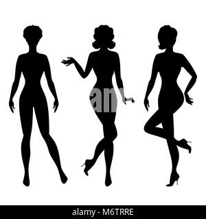 Silhouetten der schönen Pin Up Girls im Stil der 1950er Jahre Stock Vektor