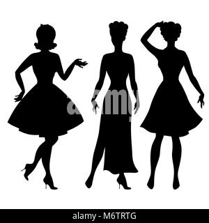 Silhouetten der schönen Pin Up Girls im Stil der 1950er Jahre Stock Vektor