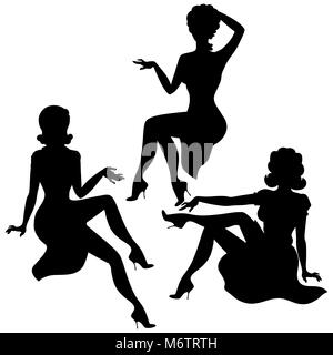 Silhouetten der schönen Pin Up Girls im Stil der 1950er Jahre Stock Vektor