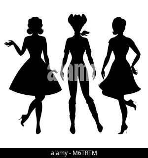 Silhouetten der schönen Pin Up Girls im Stil der 1950er Jahre Stock Vektor