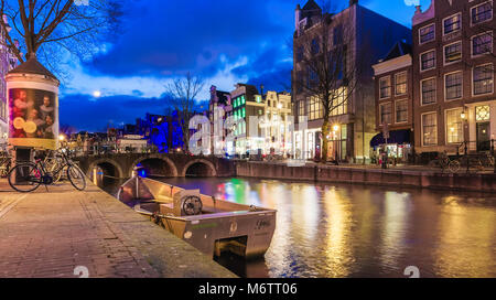 Amsterdam Canal, Blaue Stunde, Stockfoto