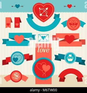 Valentinstag und Hochzeit Fahnen, Bänder, Abzeichen Stock Vektor