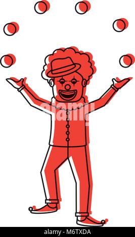 Glücklich lächelnde Clown jongliert Bälle show character Vector Illustration Stock Vektor