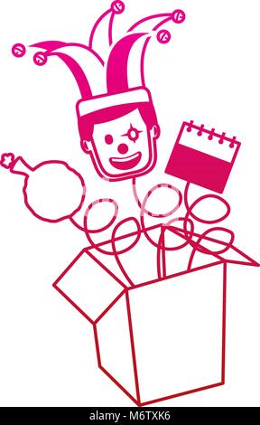 Fools Day Jack in der Box mit Maske clown Kalender und Kissen Vektor-illustration gradient Farbe Bild Stock Vektor