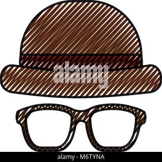 Klassische Hut und Brille Mode men Vector Illustration Zeichnung Farbe Bild Stock Vektor
