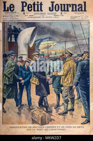 Die Verhaftung von Dr. Crippen und Ethel Le Neve an Bord der SS Montrose, in Le Petit Journal dargestellt illustrierte Beilage 14 August 1910 (original Abbildung) Stockfoto