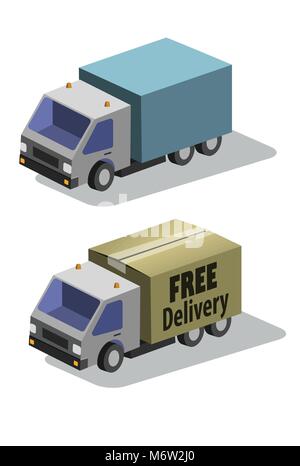 Lieferwagen mit einem Kasten. 3D-Flachbild Vektor isometrische Fahrzeug. Stock Vektor